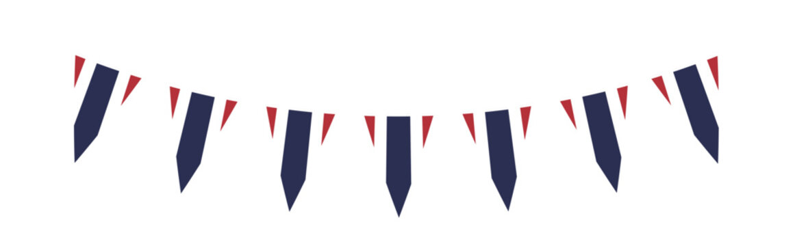 Hanging red white blue patriotic bunting pennant garland flat vector illustration isolated party decoration white background