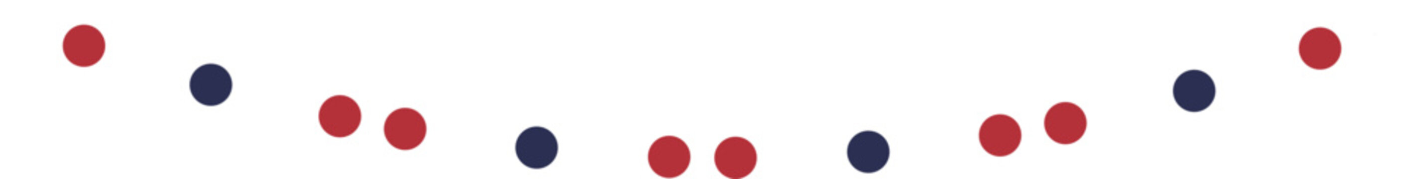 Minimalist scattered red navy blue polka dot confetti divider border vector illustration isolated white background