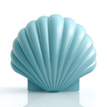 Light blue seashell icon with glossy plastic texture isolated on white background render.