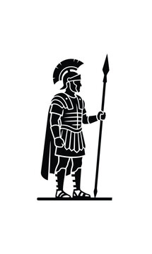 Ancient Roman Soldier Warrior Holding Spear Silhouette.