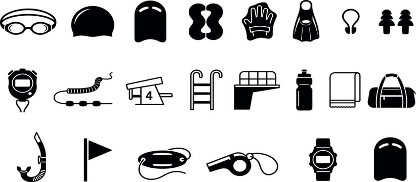 Scuba diving equipment silhouettes on a white background