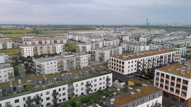 Wroclaw, Poland. Aerial view of Jagodno residential district known for excessively dense development, as well as problems with transport and public infrastructure