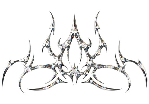 Abstract Cyber Metal Tribal Spikes Object for Streetwear Apparel Layout, 3d Rendering.