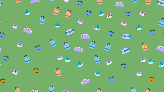 Cartoon food and shopping bag pattern