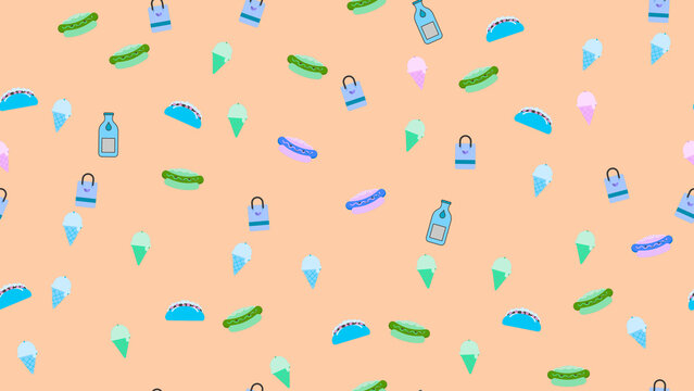 Cute food pattern with ice cream, hot dogs, and tacos