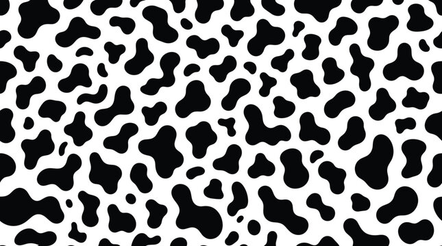 Seamless black and white cow print rectangular pattern isolated on transparent background
