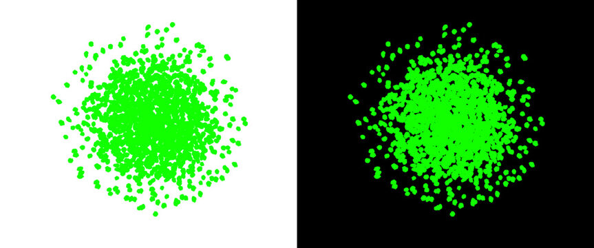 Neon green pixel spray splash, digital stipple effect on black and white backgrounds, vibrant lime green spray paint texture