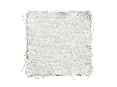 Rough-edged beige canvas or linen fabric with frayed borders against transparent background.