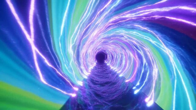 Glowing purple and blue vortex tunnel with bright swirling light patterns