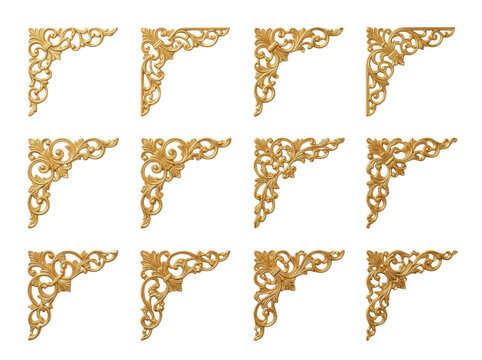 Decorative gold corner brackets arranged in a grid pattern on transparent background.
