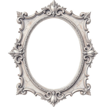 Classic silver gothic oval Halloween frame watercolor clipart