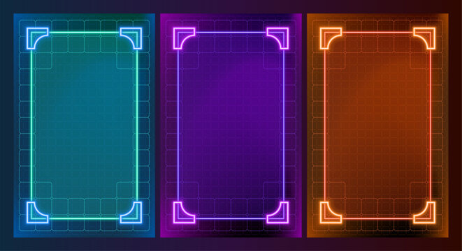 Cyber futuristic neon vertical frames collection vector art for display panels.