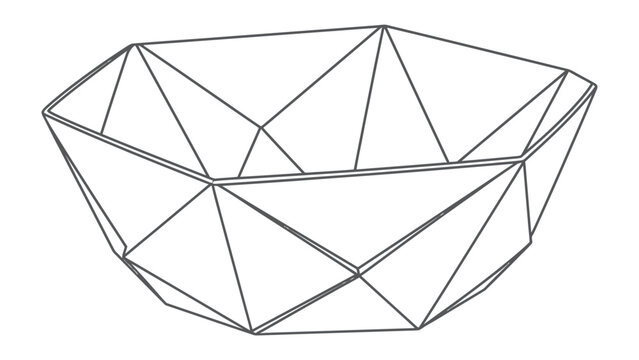 Wireframe Bowl: A geometric, multifaceted bowl rendered in a minimalist wireframe style, showcasing its angular structure and clean lines.