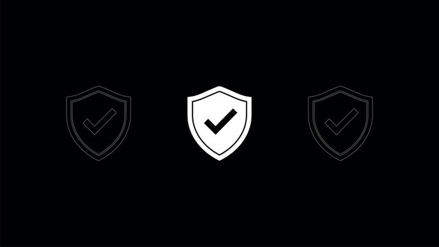 Three white shield icons with a check mark, one solid for security and protection concepts.