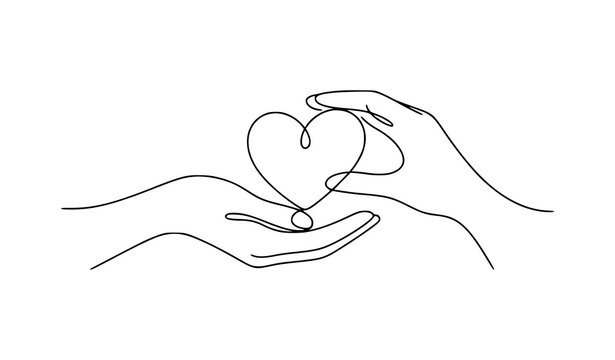 Continuous One Line Hands Holding Heart Charity Love Vector
