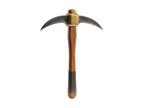 Classic wooden pickaxe with metal head isolated on white background as 3D game asset