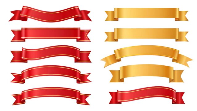Modern isolated banner ribbon set of ten flat vector elements in colorful styles ideal for versatile graphic design and branding projects.