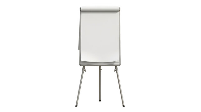 Empty white flip chart standing on a tripod for business presentations meetings and brainstorming sessions in an office isolated on transparent background