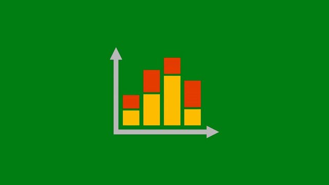 Stacked Bar Chart Animation with Arrow Axes on Green Background, Visualizing Financial Growth, Statistical Data Analysis, and Business Progress in a Simple Flat Graphic Style.