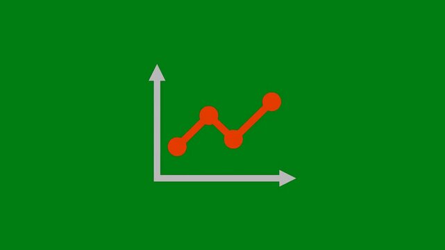 Animated Line Graph with Orange Data Points and Arrows Moving on Green Background Representing Business Growth, Financial Analytics, Market Trends, and Statistical Performance Visualization