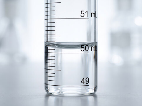Meniscus Level In Graduated Glass Laboratory Cylinder At 50ml Mark