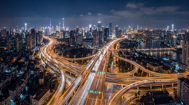 Global Metropolis Highway Night Panorama
