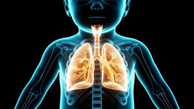 Pediatric Respiratory Infection 3d Visualization of Childs Lungs with Viruses
