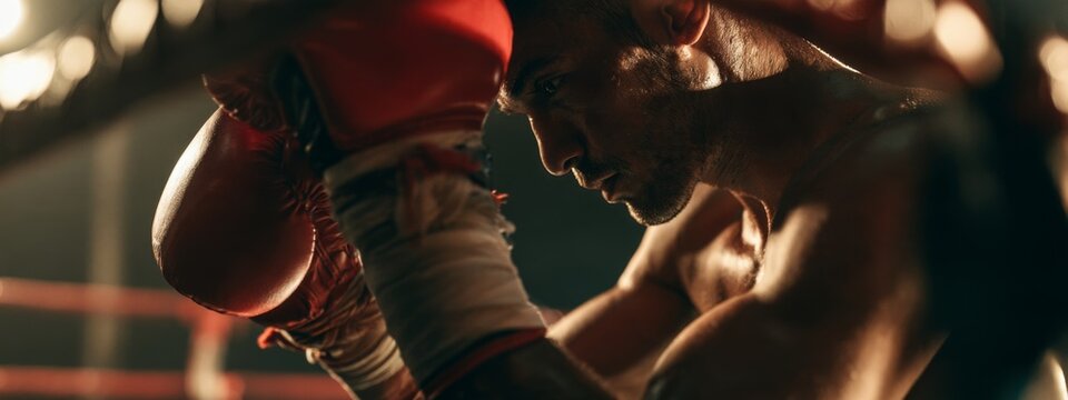 Intense Muay Thai Training Scene Featuring a Fighter Preparing for His Next Move in the Ring