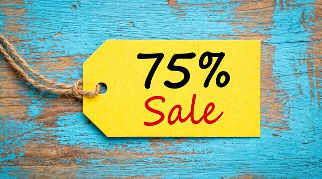  Yellow Price Tag with 75 Percent Sale Promotion