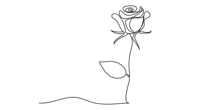 Minimalist continuous line drawing of a single blooming rose flower