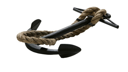 Black metal nautical anchor wrapped with thick natural jute rope © Elodie