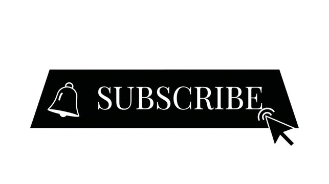 Black trapezoid subscribe button with notification bell icon and mouse cursor