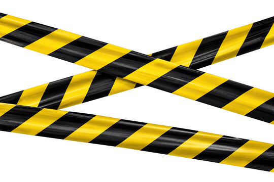 Yellow and black caution tape strips crossed over each other isolated on transparent background perfect warning sign for construction danger and crime scenes.