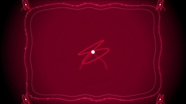 Abstract neon red light ribbon frames with oscillating central bows