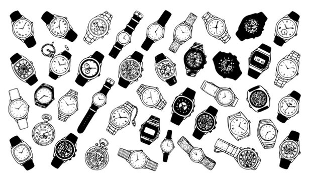 Hand Drawn Watch Doodle Collection Vintage and Modern Vector