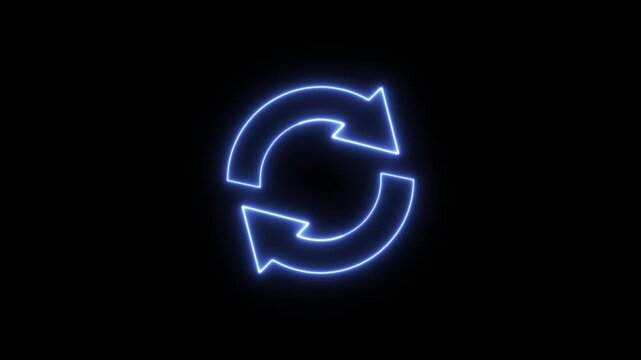 Neon blue circular refresh icon animation loop on black background, for ui reload, rotate de