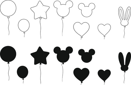 Black and white balloon shapes set with mickey ears