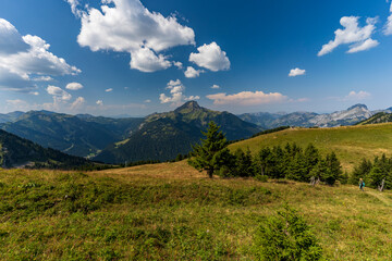 Fototapeta premium Distant Mountain Ranges across the Châtel Landscape