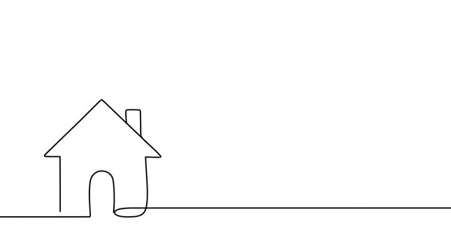 Minimalist continuous line drawing of a simple house on a white background with minimalist architecture continuous