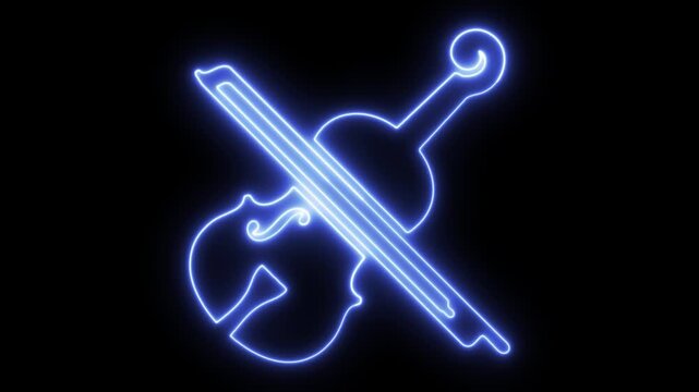 Glowing neon violin and bow icon animation for music performance and concert visuals