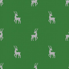 Green Reindeer pattern weave seamless fabric, satin surface texture for Christmas background, backdrops, wallpaper, clothing, textiles, wrap, package © pariketan