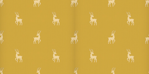 Golden Reindeer pattern weave seamless fabric, satin surface texture for Christmas background, backdrops, wallpaper, clothing, textiles, wrap, package © pariketan