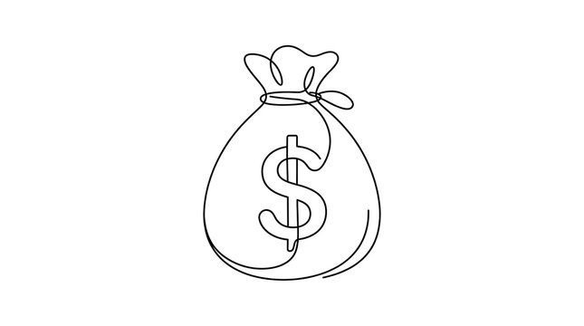 Continuous line drawing of a money bag featuring a dollar sign symbol currency business investment continuous