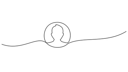 Obraz premium Continuous single line drawing of a human head inside a circle icon