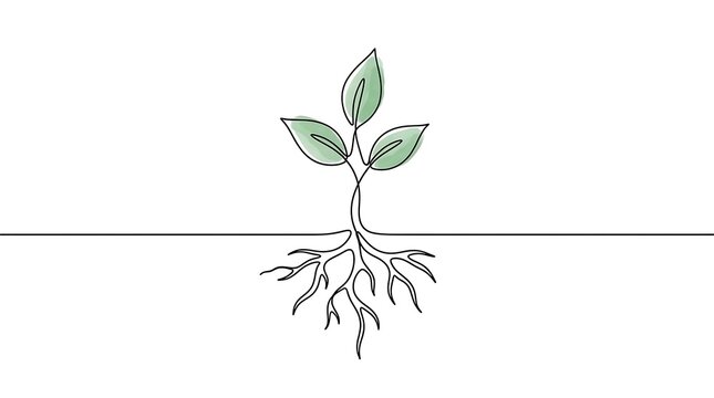 Small plant sprout with roots growing from soil line drawing seedling environment sustainability development isolated