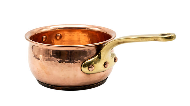 Copper Saucepan with Handle Isolated on Transparent background
