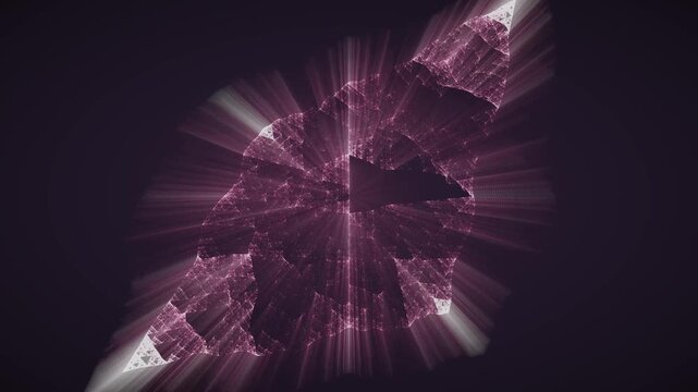 Abstract fractal triangle animation with glowing purple light rays motion background