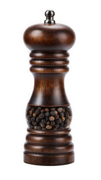 Wooden pepper mill isolated on white background