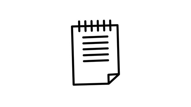 Minimalist Spiral Notepad Icon Animation on White Background.