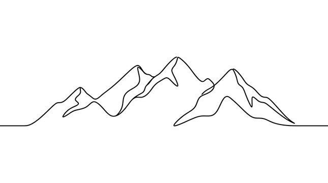 Continuous line drawing of mountain peaks in a minimalist style with mountains landscape adventure climbing minimalist
